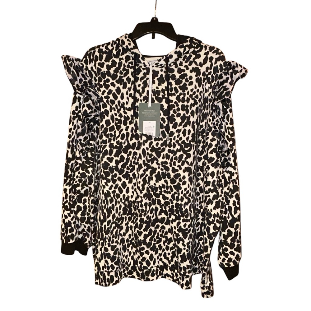 Sandy Liang Target Black White‎ Animal Print Ruffle Hoodie Sweatshirt 2X, 4X NWT - Picture 9 of 13